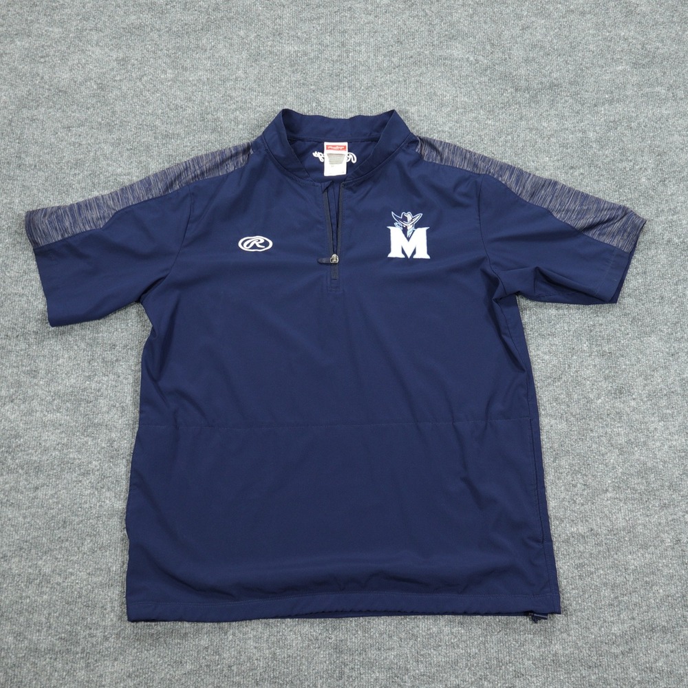 Rawlings‎ Pullover Mens Medium Navy Blue Mavericks Logo Quarter Zip Short Sleeve